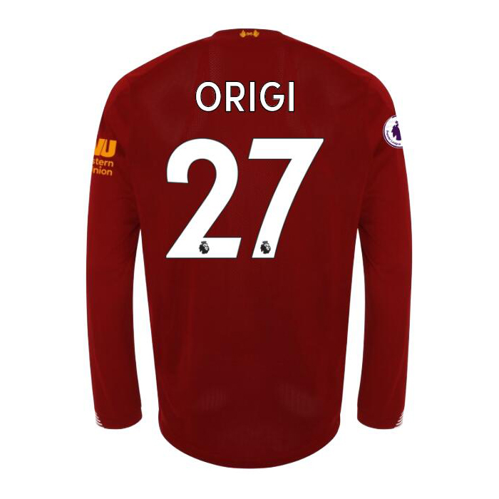 Kinder Fußball Divock Origi 27 Heimtrikot Rot Langarmtrikot 2019/20 Hemd