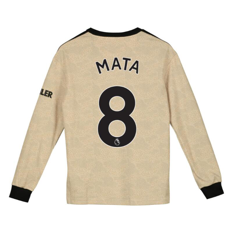 Kinder Fußball Juan Mata 8 Auswärtstrikot Champagner Langarmtrikot 2019/20 Hemd