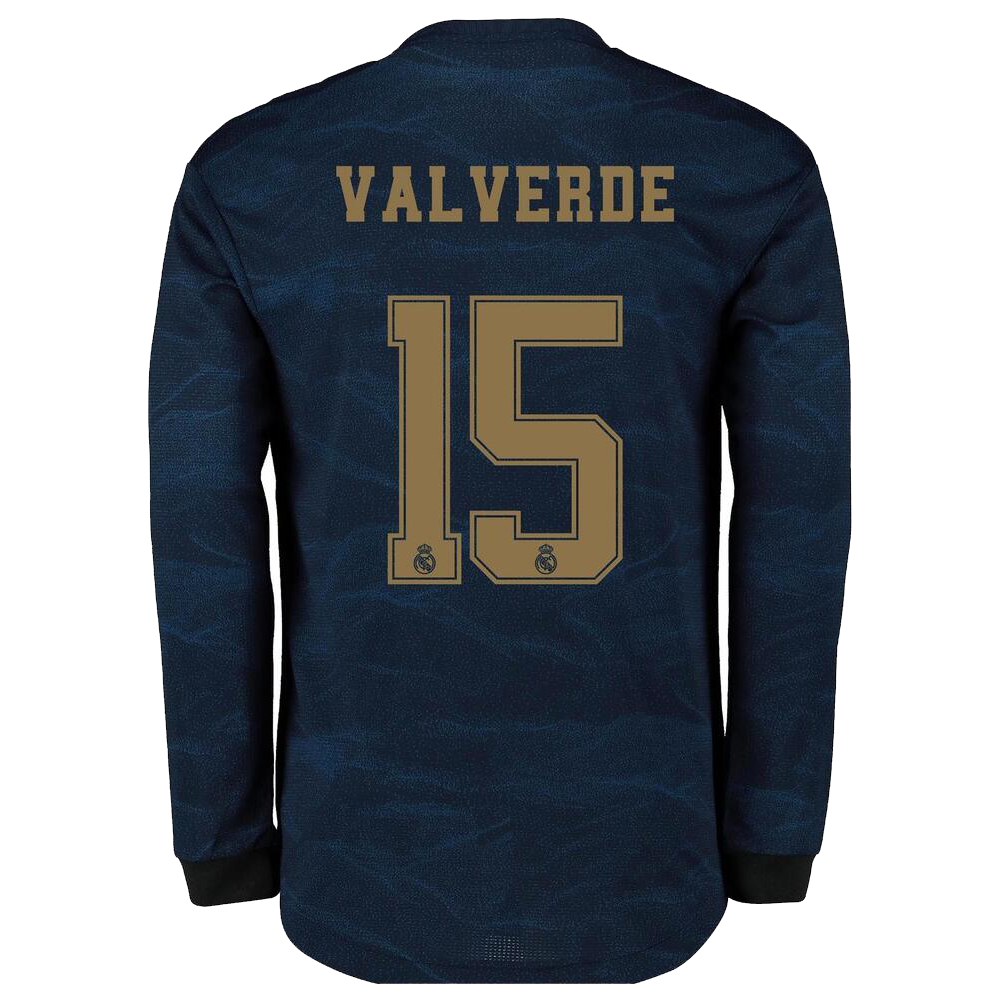Kinder Fußball Federico Valverde 15 Auswärtstrikot Marine Langarmtrikot 2019/20 Hemd