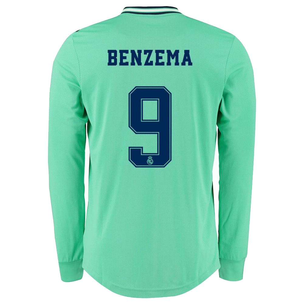 Kinder Fußball Karim Benzema 9 Ausweichtrikot Grün Langarmtrikot 2019/20 Hemd