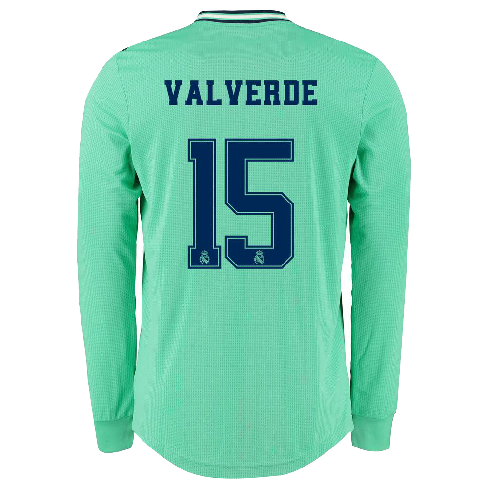 Kinder Fußball Federico Valverde 15 Ausweichtrikot Grün Langarmtrikot 2019/20 Hemd