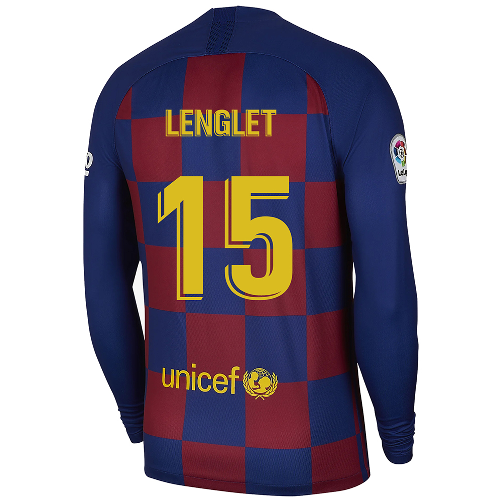 Kinder Fußball Clement Lenglet 15 Heimtrikot Blau Rot Langarmtrikot 2019/20 Hemd