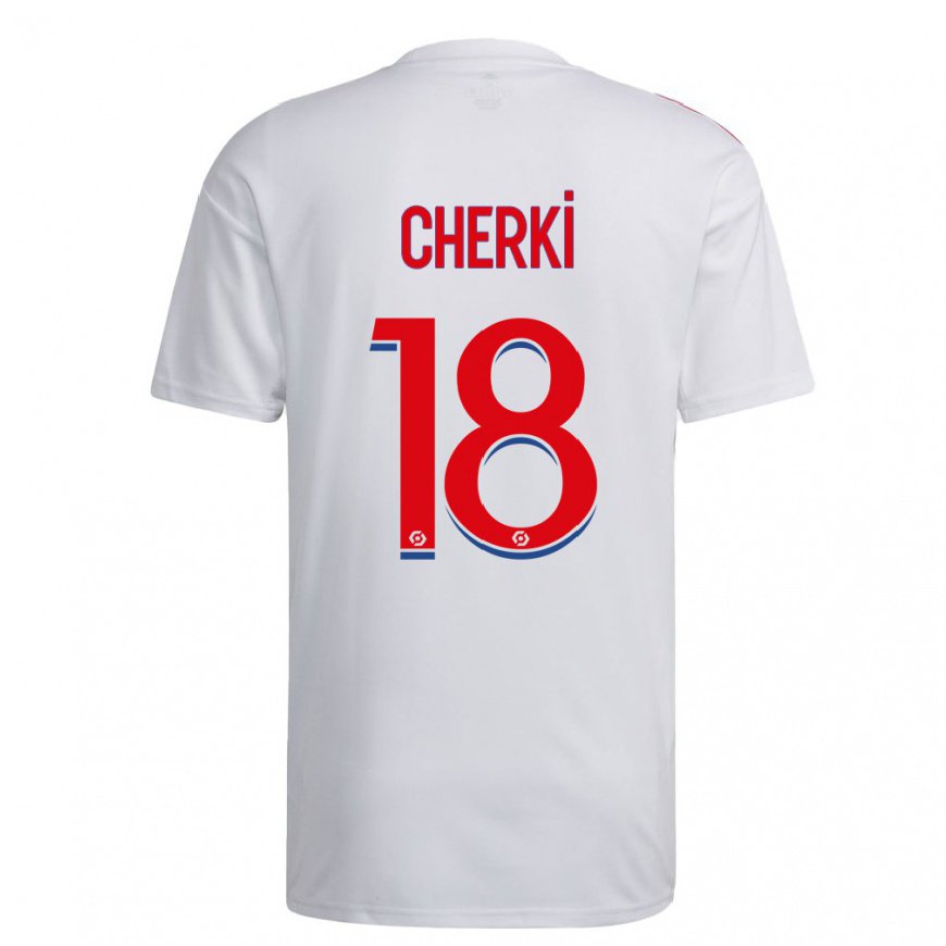 Kandiny Kinder Rayan Cherki #18 Weiß Blau Rot Heimtrikot Trikot 2022/23 T-shirt
