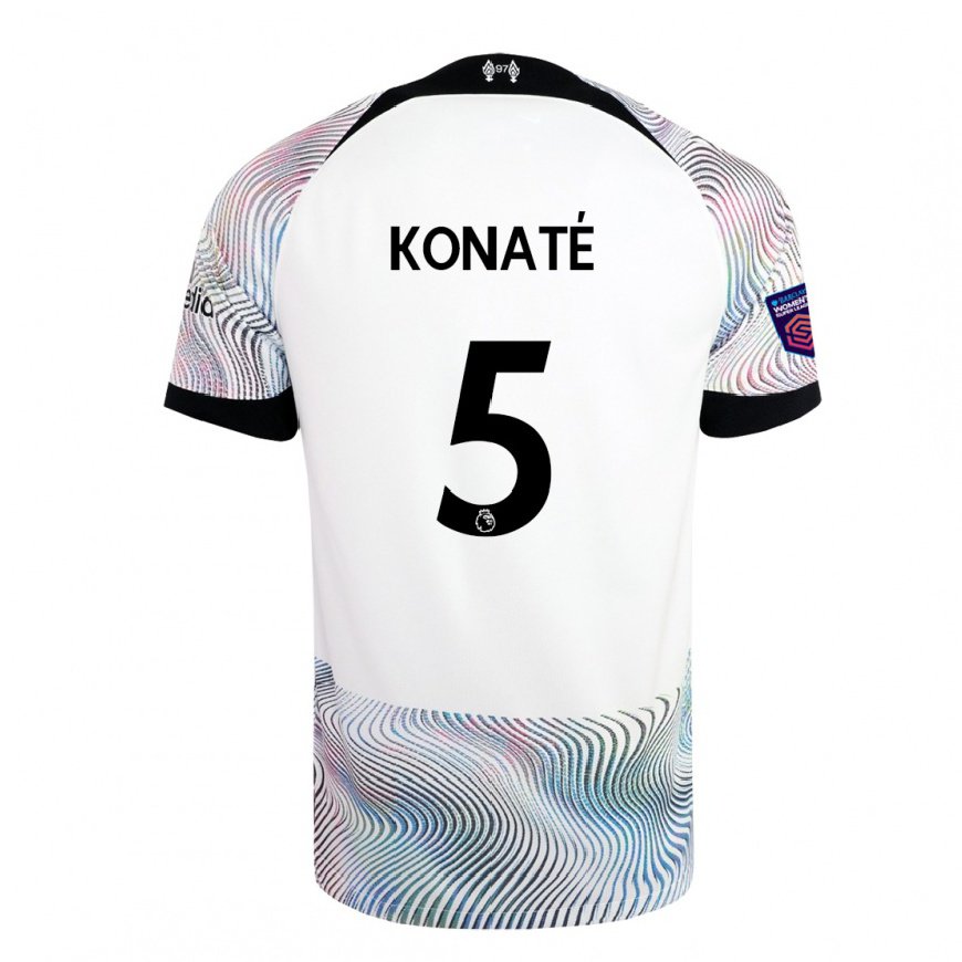 Kandiny Kinder Ibrahima Konate #5 Weiß Bunt Auswärtstrikot Trikot 2022/23 T-shirt