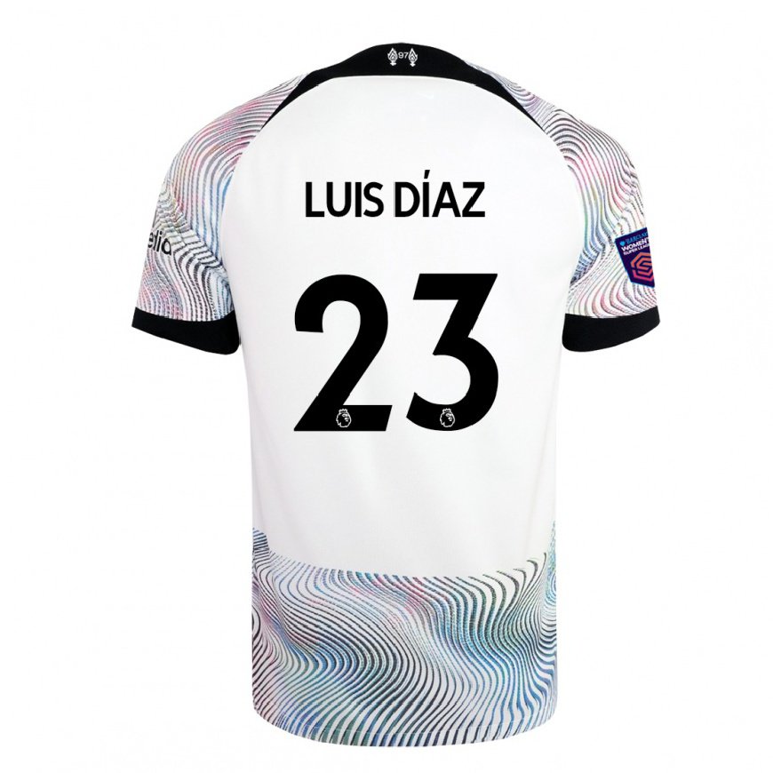 Kandiny Kinder Luis Diaz #23 Weiß Bunt Auswärtstrikot Trikot 2022/23 T-shirt