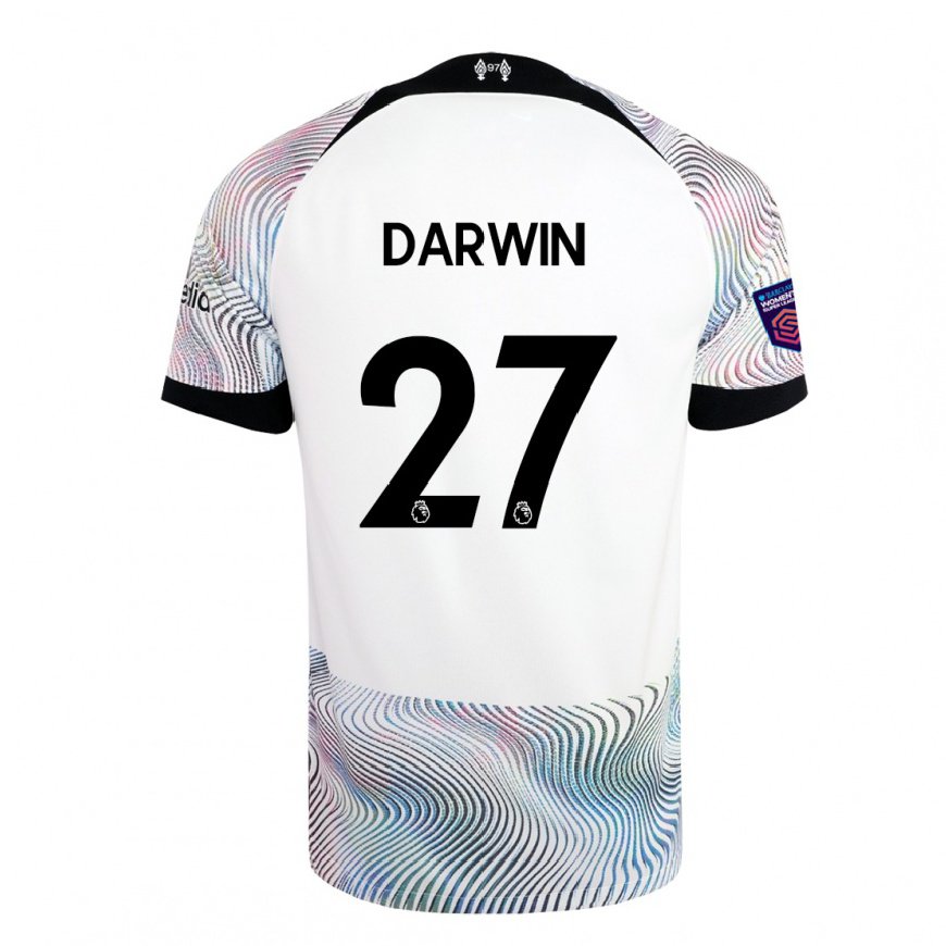 Kandiny Kinder Darwin Nunez #27 Weiß Bunt Auswärtstrikot Trikot 2022/23 T-shirt