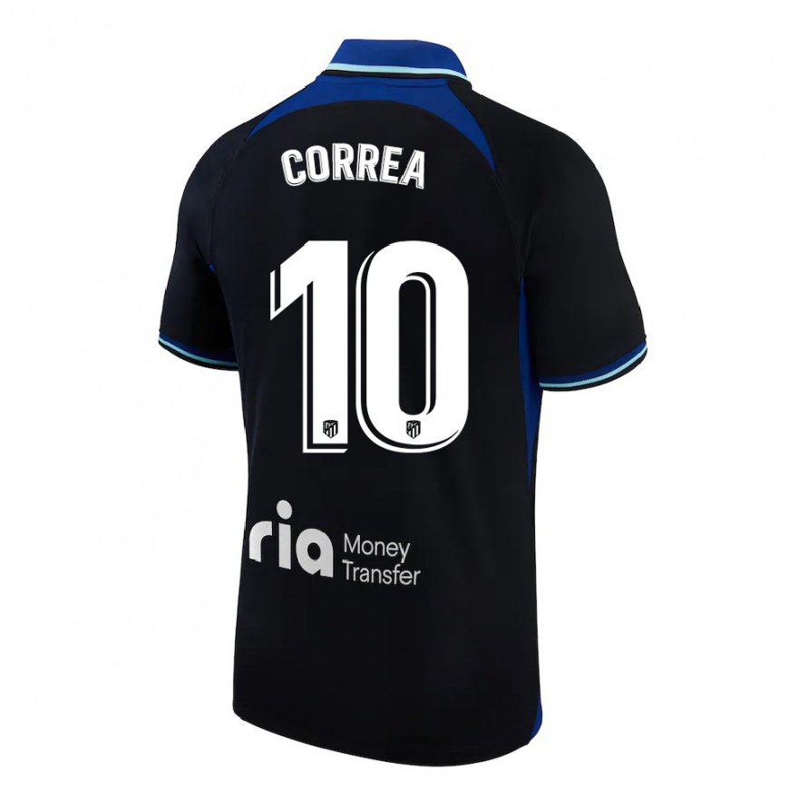 Kandiny Kinder Angel Correa #10 Schwarz Weiß Blau Auswärtstrikot Trikot 2022/23 T-shirt
