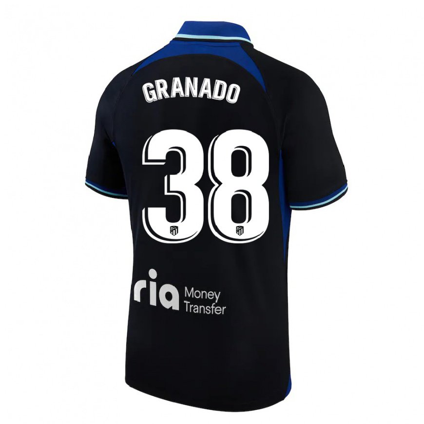 Kandiny Kinder Adrian Granado #38 Schwarz Weiß Blau Auswärtstrikot Trikot 2022/23 T-shirt
