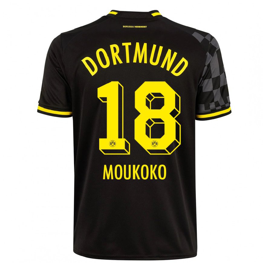 Kandiny Kinder Youssoufa Moukoko #18 Schwarz Auswärtstrikot Trikot 2022/23 T-shirt