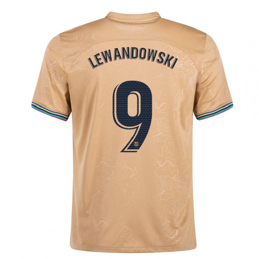 Kandiny Herren Robert Lewandowski #9 Gold Auswärtstrikot Trikot 2022/23 T-Shirt