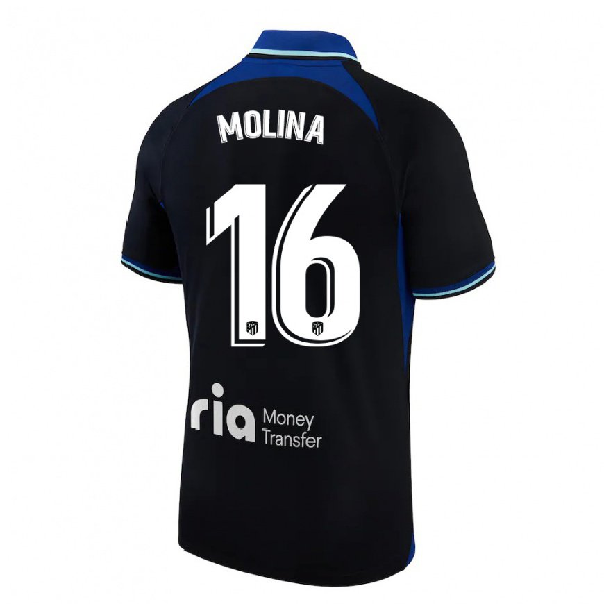 Kandiny Herren Nahuel Molina #16 Schwarz Weiß Blau Auswärtstrikot Trikot 2022/23 T-Shirt