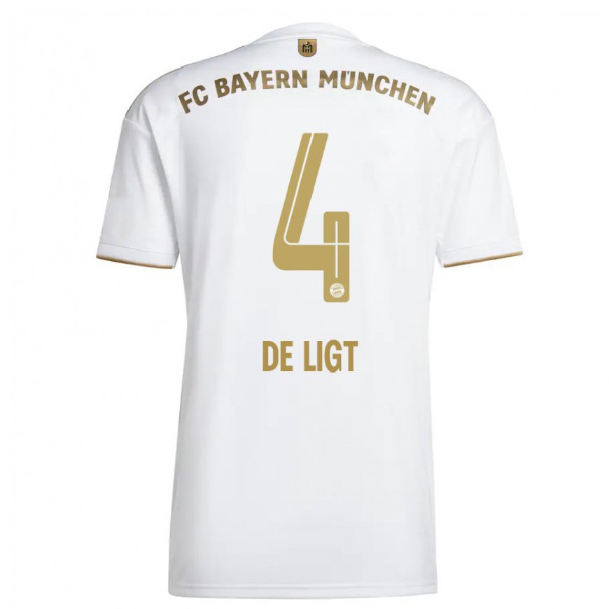 Kandiny Herren Matthijs de Ligt #4 Weißes Gold Auswärtstrikot Trikot 2022/23 T-Shirt