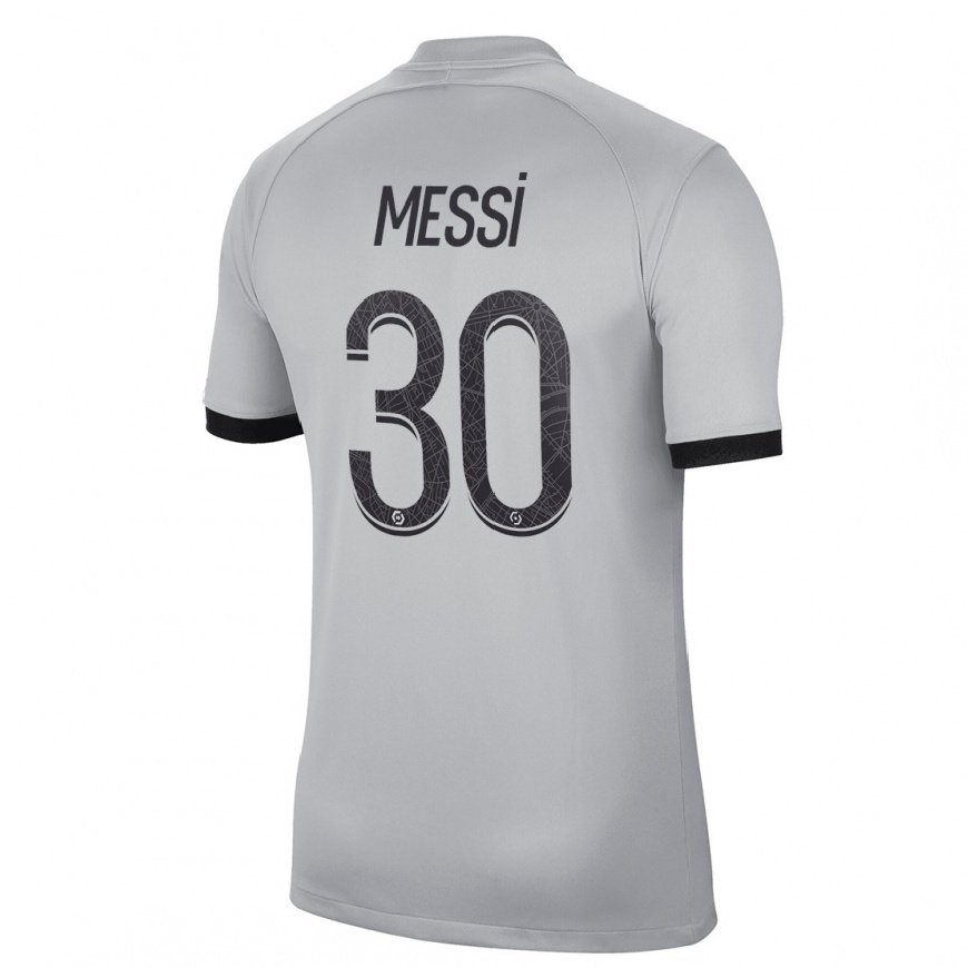 Kandiny Herren Lionel Messi #30 Grau Auswärtstrikot Trikot 2022/23 T-Shirt