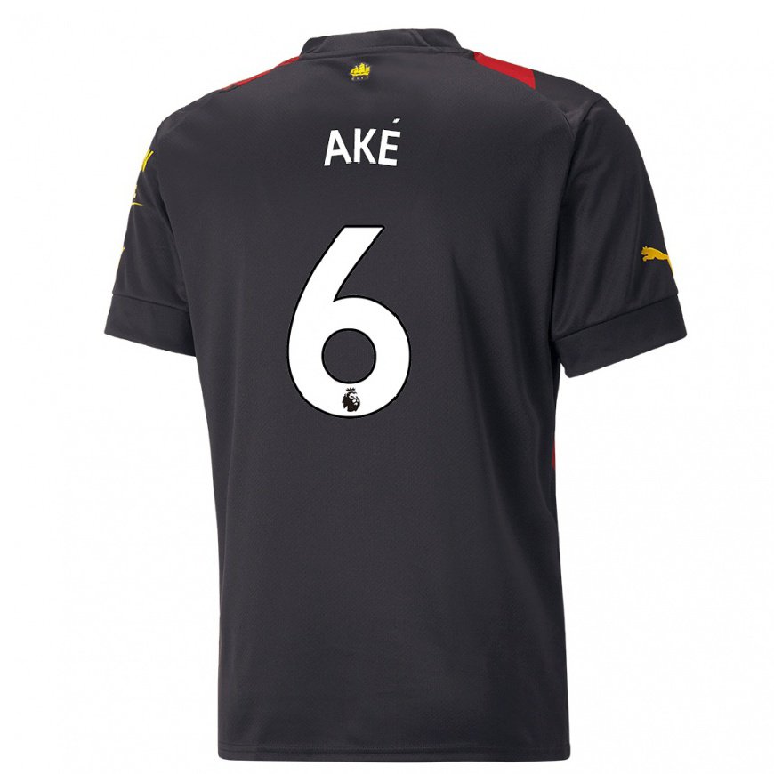 Kandiny Herren Nathan Ake #6 Schwarz Rot Auswärtstrikot Trikot 2022/23 T-shirt