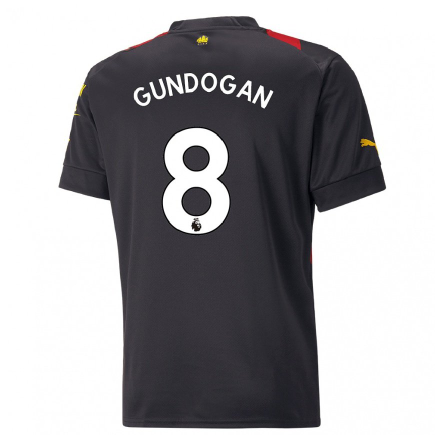 Kandiny Herren Ilkay Gundogan #8 Schwarz Rot Auswärtstrikot Trikot 2022/23 T-shirt