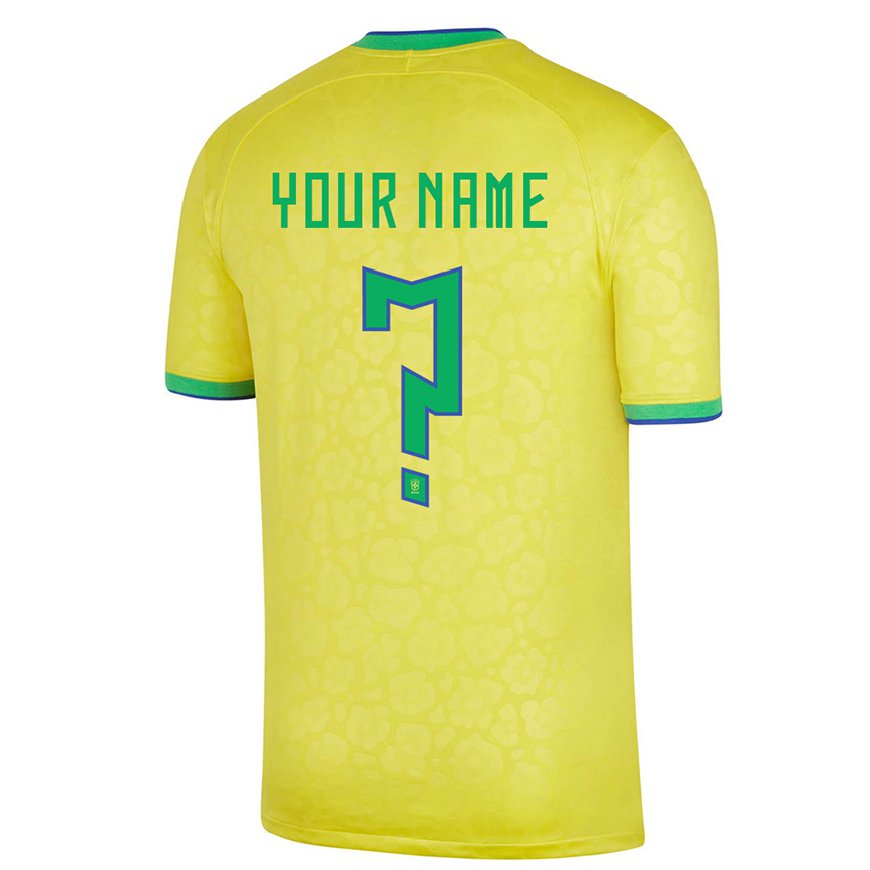 Kandiny Kinder Brasilianische Ihren Namen #0 Gelb Heimtrikot Trikot 22-24 T-shirt