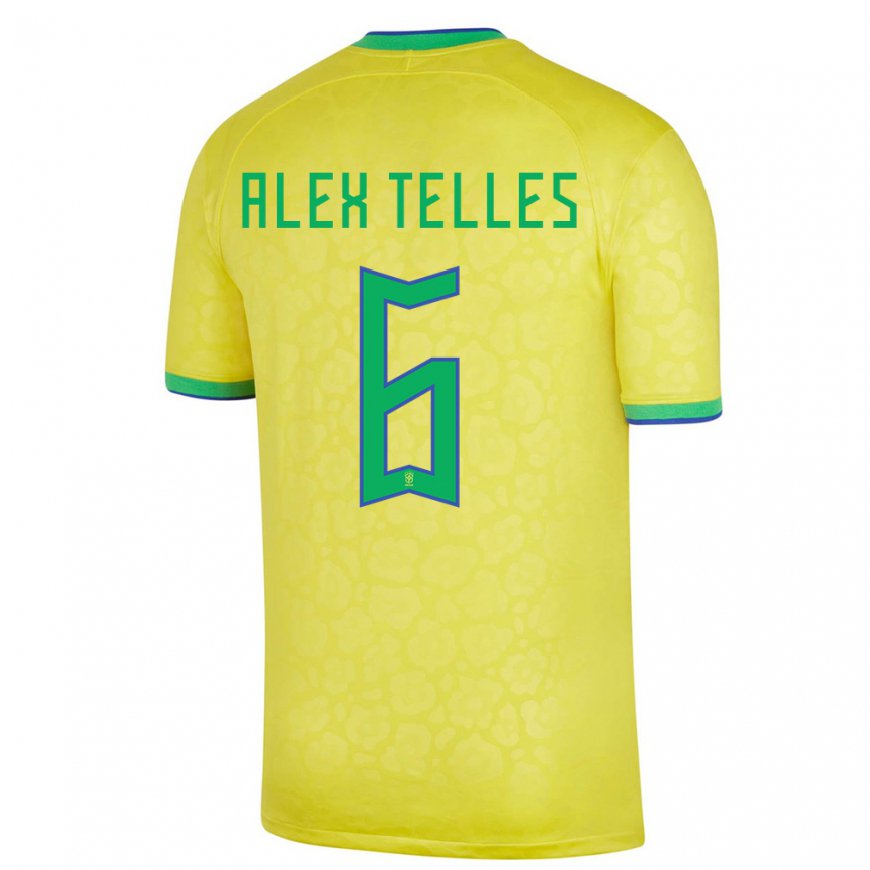 Kandiny Kinder Brasilianische Alex Telles #6 Gelb Heimtrikot Trikot 22-24 T-shirt