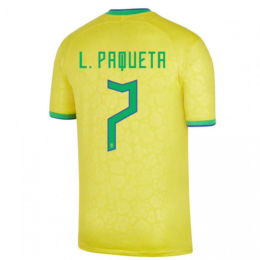 Kandiny Kinder Brasilianische Lucas Paqueta #7 Gelb Heimtrikot Trikot 22-24 T-shirt