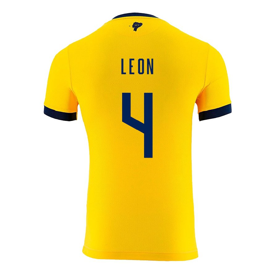 Kandiny Kinder Ecuadorianische Fernando Leon #4 Gelb Heimtrikot Trikot 22-24 T-shirt