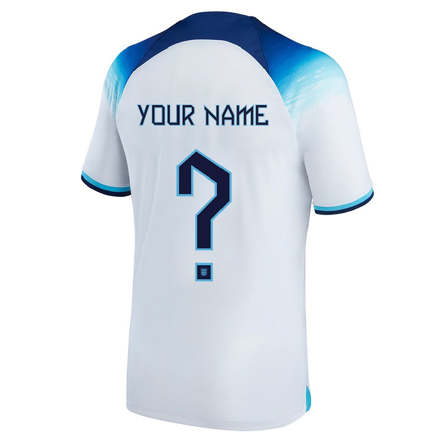 Kandiny Kinder Englische Ihren Namen #0 Weiß Blau Heimtrikot Trikot 22-24 T-shirt