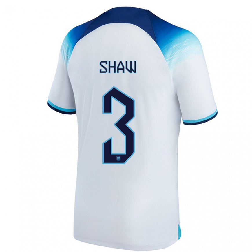 Kandiny Kinder Englische Luke Shaw #3 Weiß Blau Heimtrikot Trikot 22-24 T-shirt