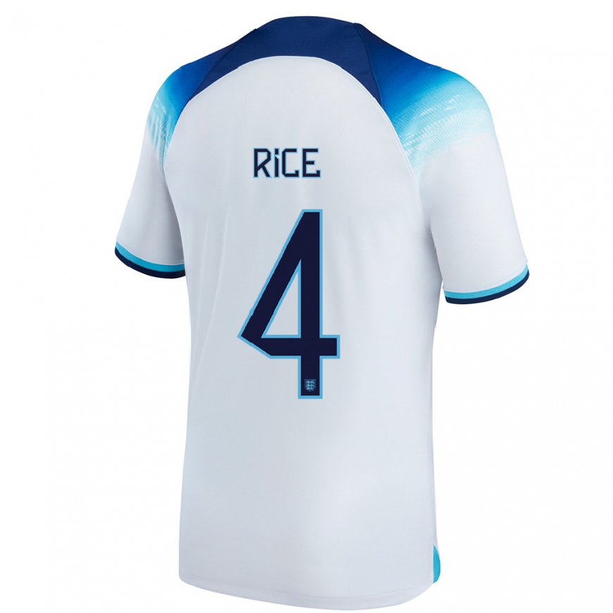 Kandiny Kinder Englische Declan Rice #4 Weiß Blau Heimtrikot Trikot 22-24 T-shirt