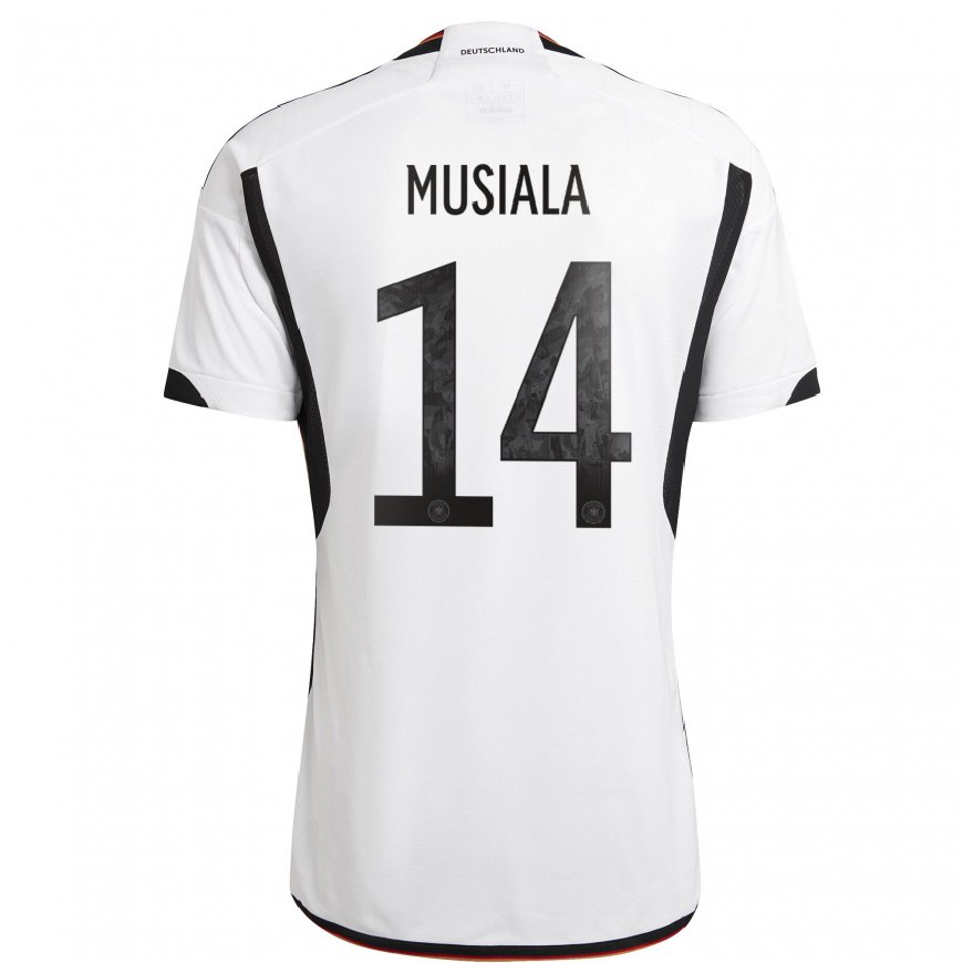 Kandiny Kinder Deutsche Jamal Musiala #14 Weiß Schwarz Heimtrikot Trikot 22-24 T-shirt