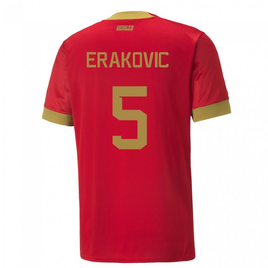Kandiny Kinder Serbische Strahinja Erakovic #5 Rot Heimtrikot Trikot 22-24 T-shirt
