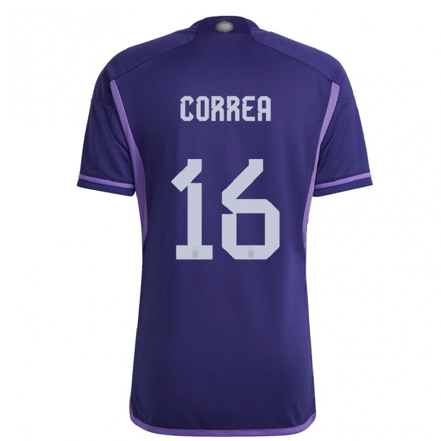 Kandiny Kinder Argentinische Angel Correa #16 Violett Auswärtstrikot Trikot 22-24 T-shirt