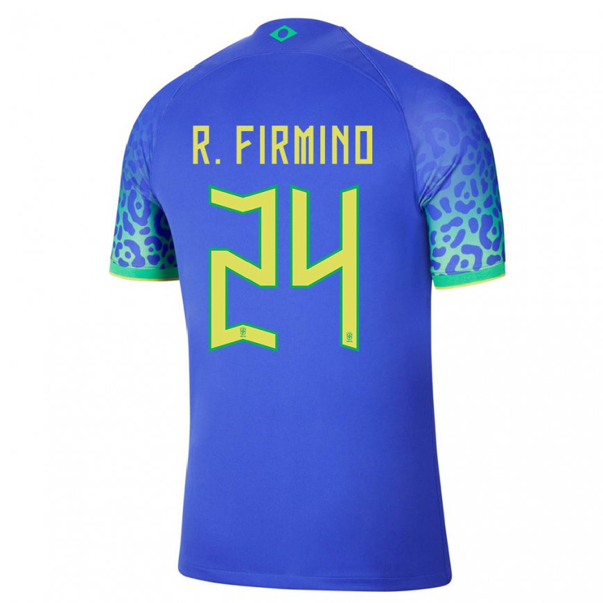 Kandiny Kinder Brasilianische Roberto Firmino #24 Blau Auswärtstrikot Trikot 22-24 T-shirt