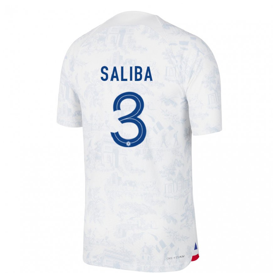 Kandiny Kinder Französische William Saliba #3 Weiß Blau Auswärtstrikot Trikot 22-24 T-shirt