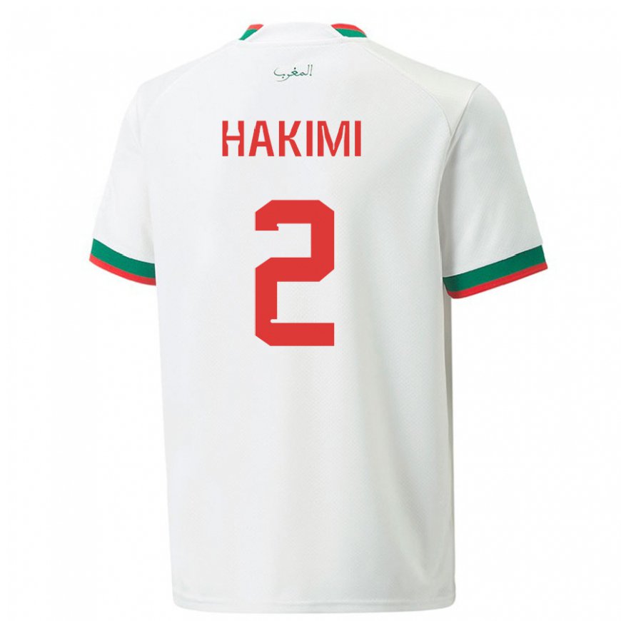 Kandiny Kinder Marokkanische Achraf Hakimi #2 Weiß Auswärtstrikot Trikot 22-24 T-shirt