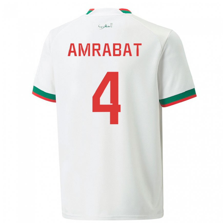 Kandiny Kinder Marokkanische Soufiane Amrabat #4 Weiß Auswärtstrikot Trikot 22-24 T-shirt