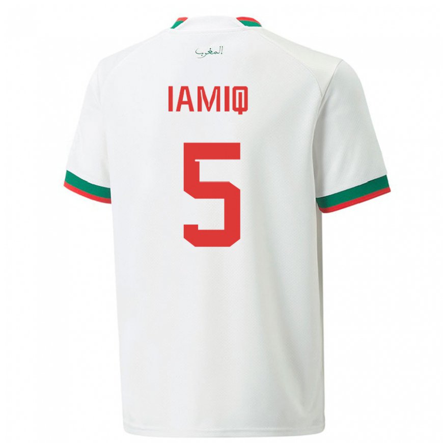 Kandiny Kinder Marokkanische Jawad Iamiq #5 Weiß Auswärtstrikot Trikot 22-24 T-shirt