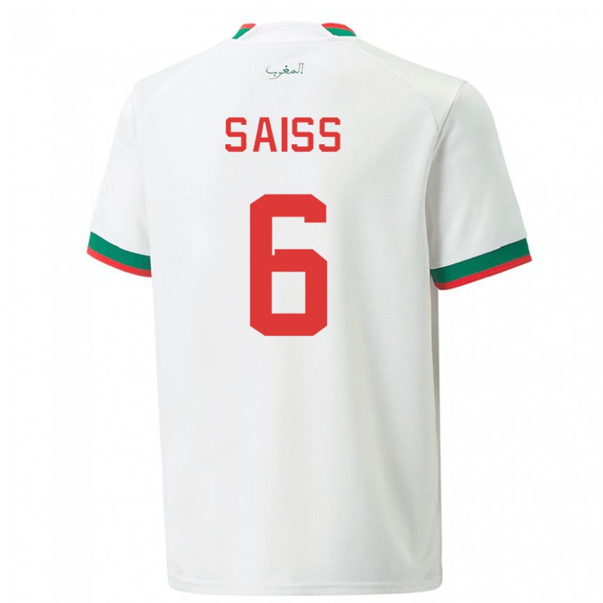 Kandiny Kinder Marokkanische Romain Saiss #6 Weiß Auswärtstrikot Trikot 22-24 T-shirt