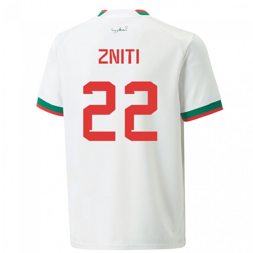 Kandiny Kinder Marokkanische Anas Zniti #22 Weiß Auswärtstrikot Trikot 22-24 T-shirt
