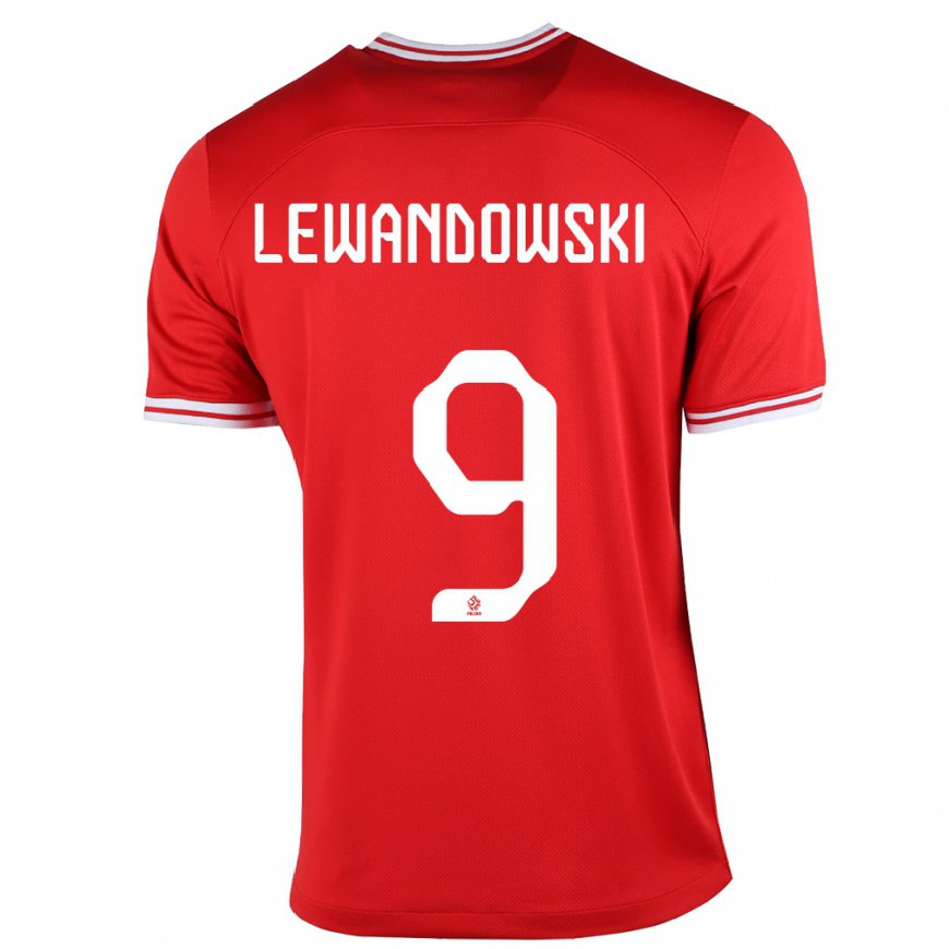 Kandiny Kinder Polnische Robert Lewandowski #9 Rot Auswärtstrikot Trikot 22-24 T-shirt