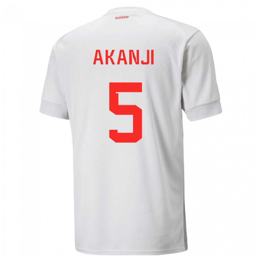 Kandiny Kinder Schweizer Manuel Akanji #5 Weiß Auswärtstrikot Trikot 22-24 T-shirt