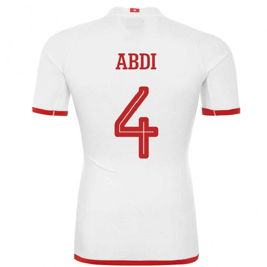 Kandiny Kinder Tunesische Ali Abdi #4 Weiß Auswärtstrikot Trikot 22-24 T-shirt