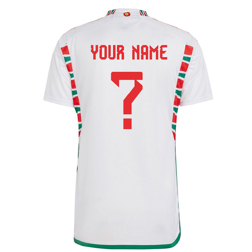 Kandiny Kinder Walisische Ihren Namen #0 Weiß Auswärtstrikot Trikot 22-24 T-shirt