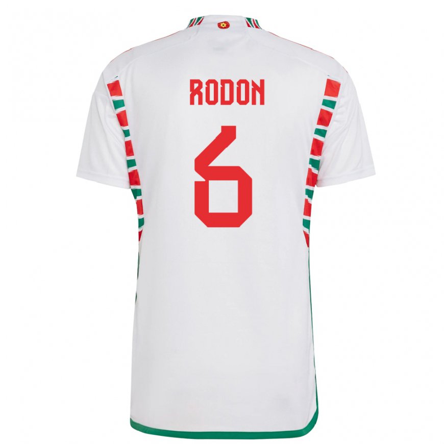 Kandiny Kinder Walisische Joe Rodon #6 Weiß Auswärtstrikot Trikot 22-24 T-shirt