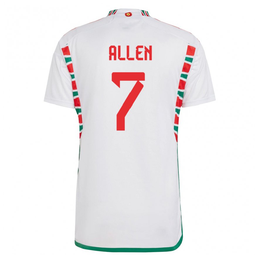 Kandiny Kinder Walisische Joe Allen #7 Weiß Auswärtstrikot Trikot 22-24 T-shirt