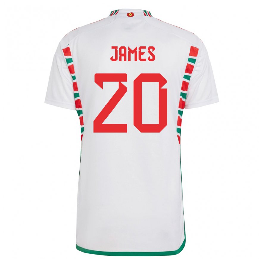 Kandiny Kinder Walisische Daniel James #20 Weiß Auswärtstrikot Trikot 22-24 T-shirt