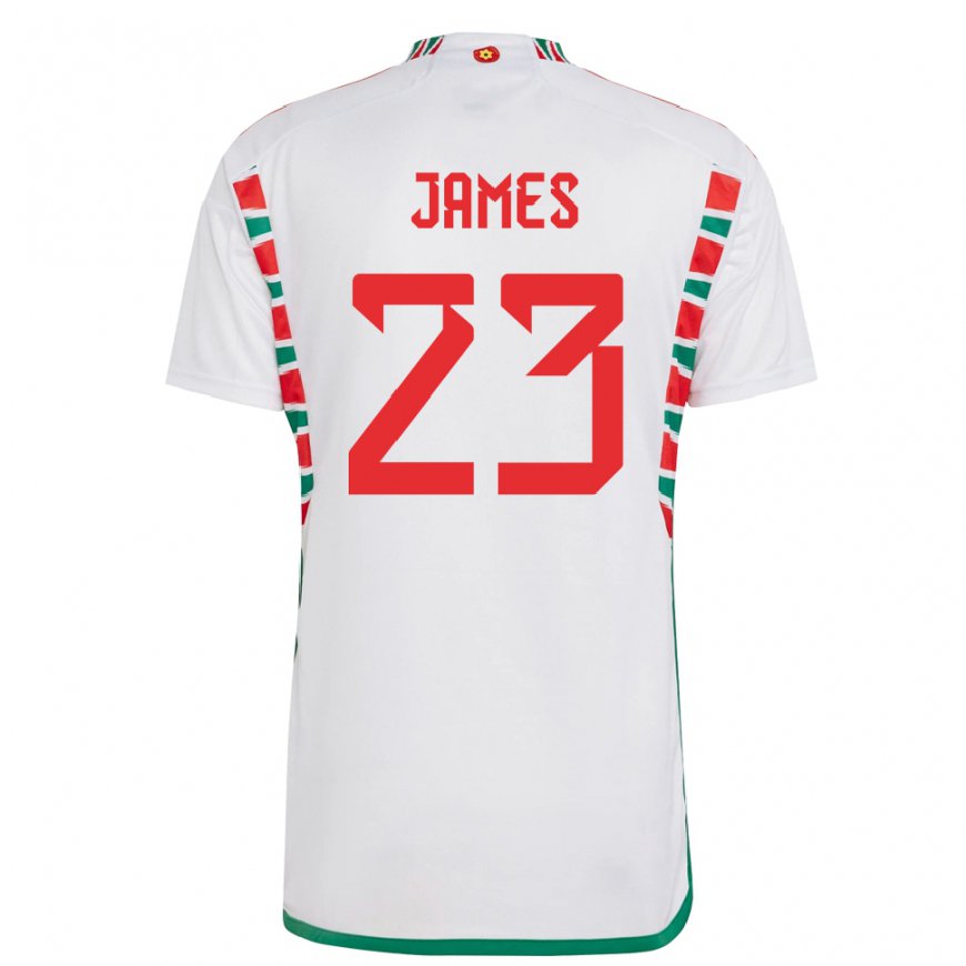 Kandiny Kinder Walisische Jordan James #23 Weiß Auswärtstrikot Trikot 22-24 T-shirt