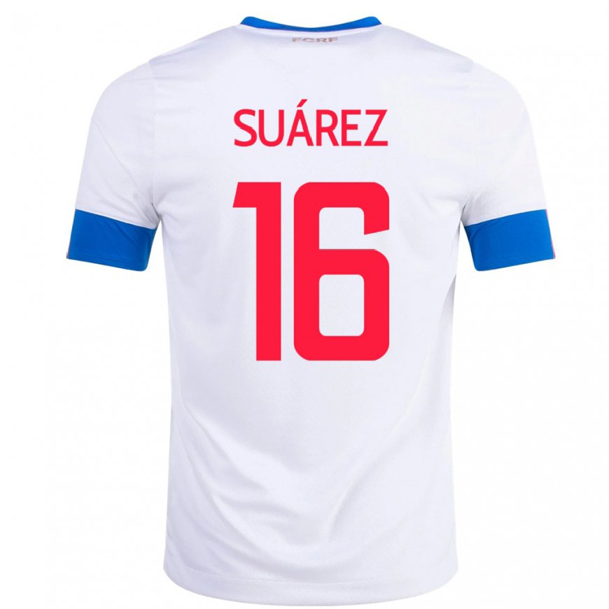 Kandiny Kinder Costa-ricanische Aaron Suarez #16 Weiß Auswärtstrikot Trikot 22-24 T-shirt