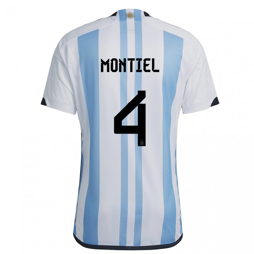 Kandiny Herren Argentinische Gonzalo Montiel #4 Weiß Himmelblau Heimtrikot Trikot 22-24 T-shirt