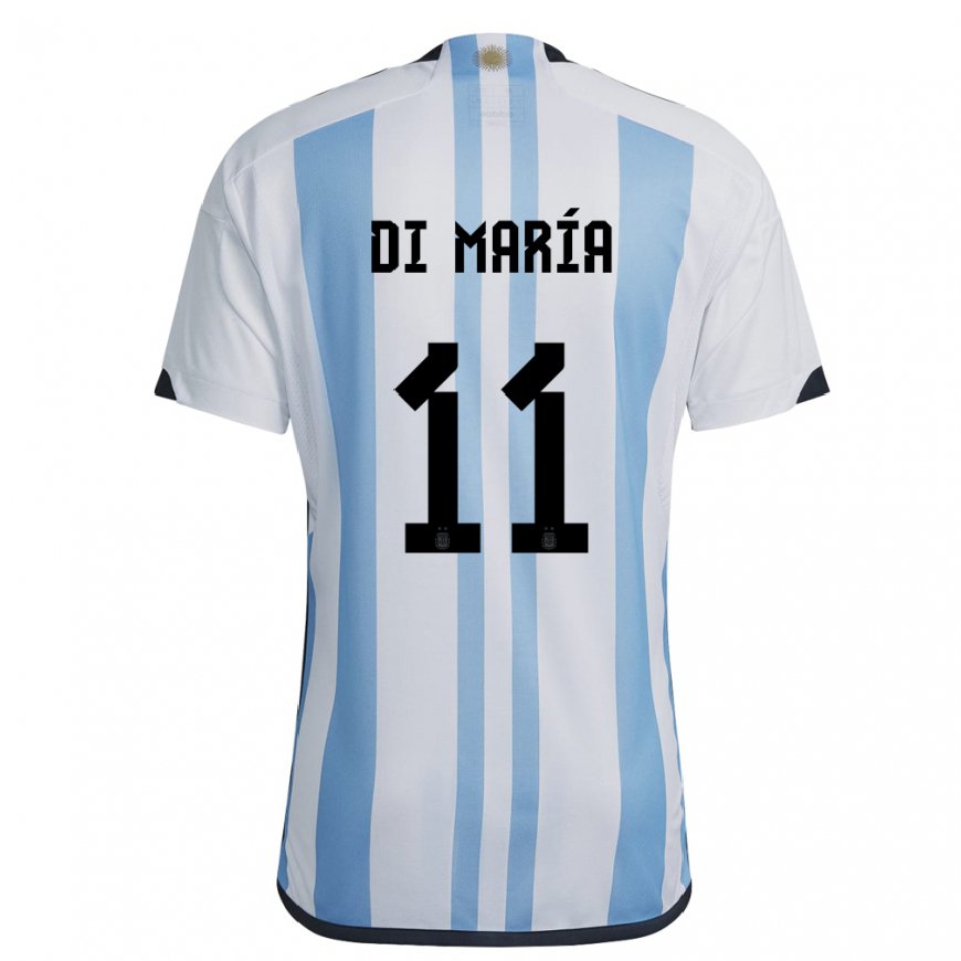 Kandiny Herren Argentinische Angel Di Maria #11 Weiß Himmelblau Heimtrikot Trikot 22-24 T-shirt