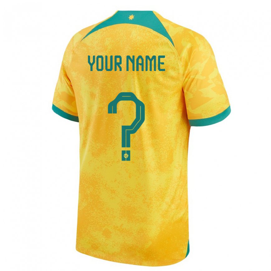 Kandiny Herren Australische Ihren Namen #0 Gold Heimtrikot Trikot 22-24 T-shirt