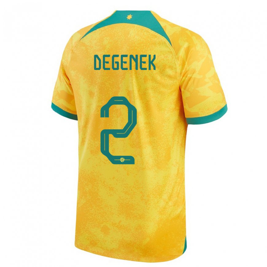 Kandiny Herren Australische Milos Degenek #2 Gold Heimtrikot Trikot 22-24 T-shirt