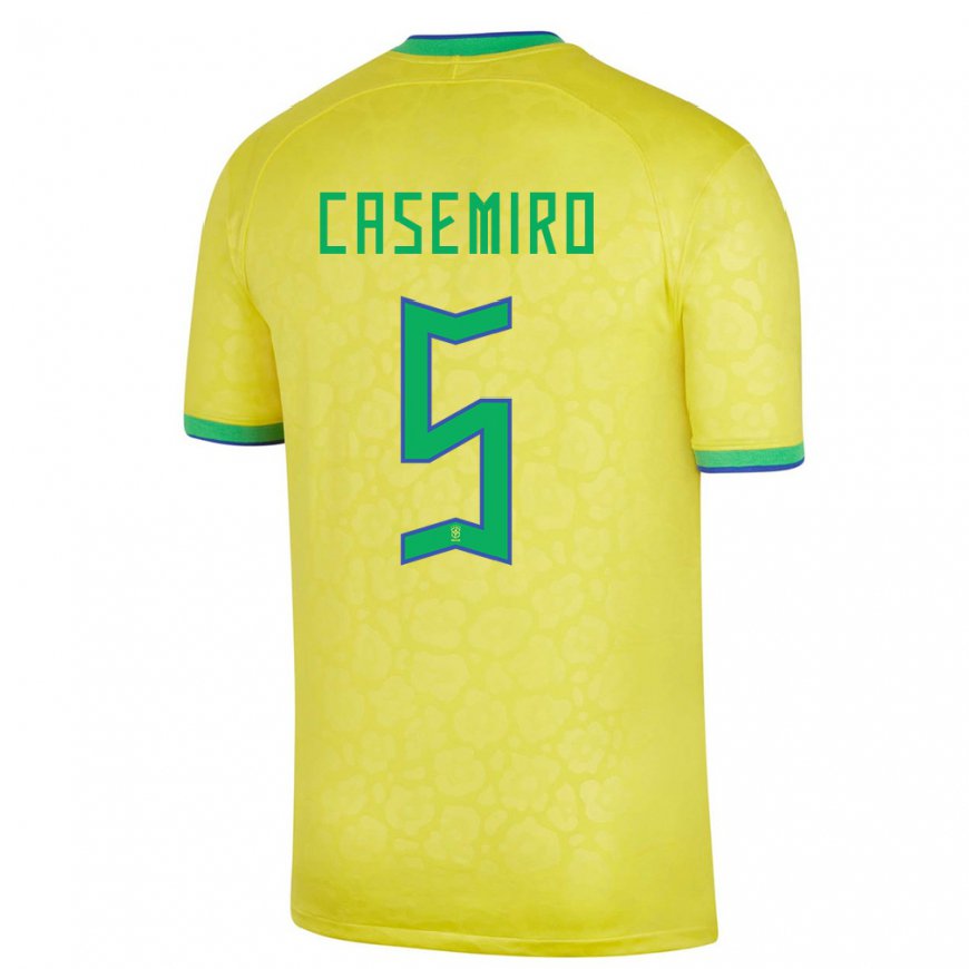 Kandiny Herren Brasilianische Casemiro #5 Gelb Heimtrikot Trikot 22-24 T-shirt